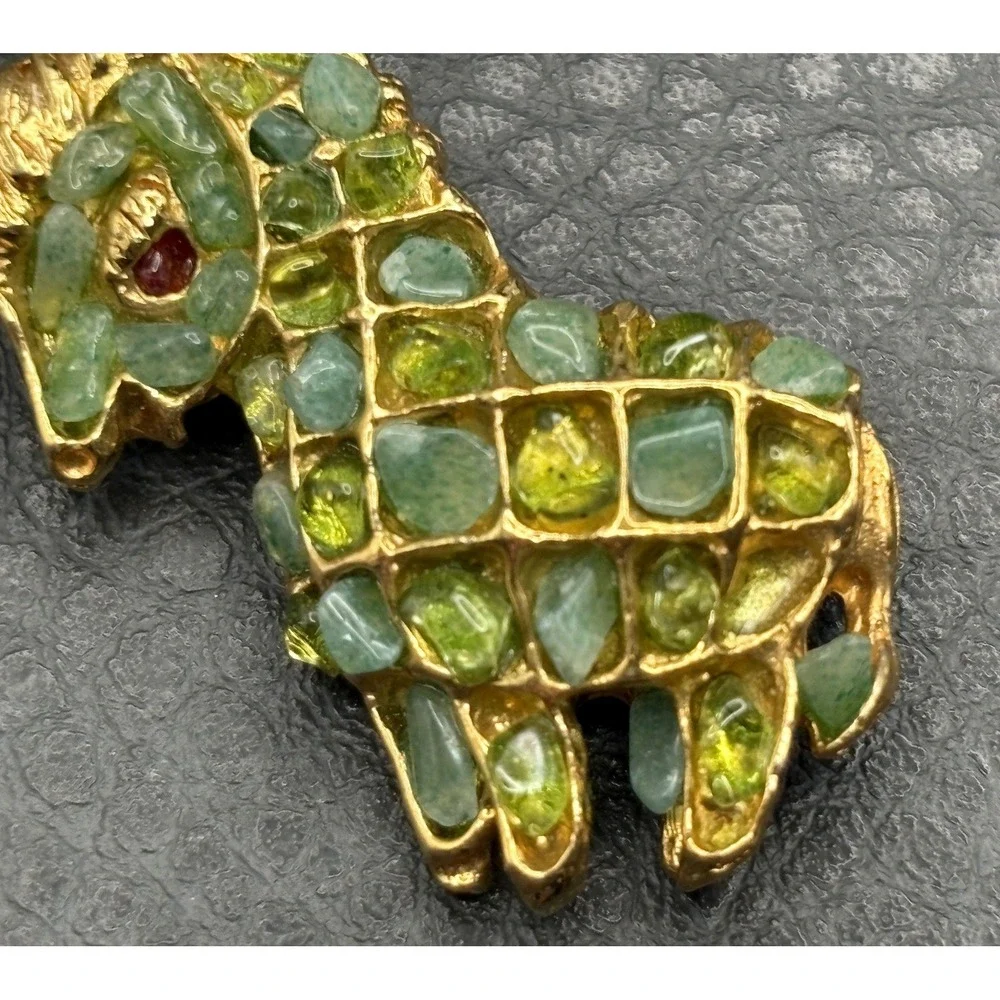 Vintage Swoboda Green Peridot Donkey Brooch Red Ruby Eyes Stone Pin